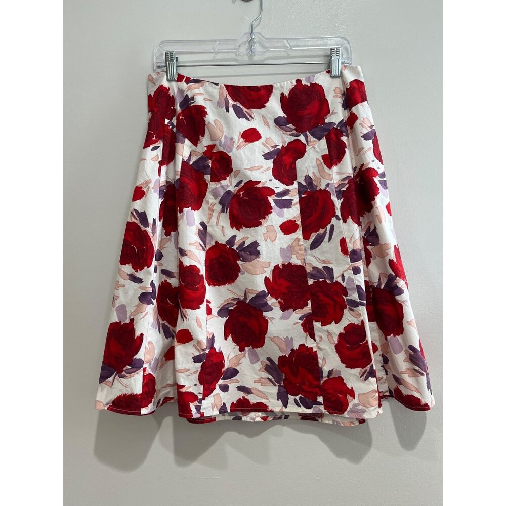 apt. 9 A-Line Rose Print Skirt Womens 12 Red Stretch Y2K Flowy